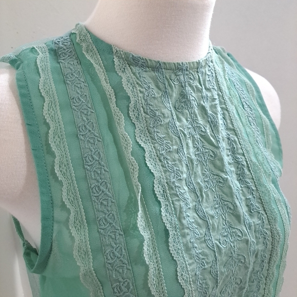 Temperance | Mint green sheer lace sleevless womens blouse - Picture 3 of 10
